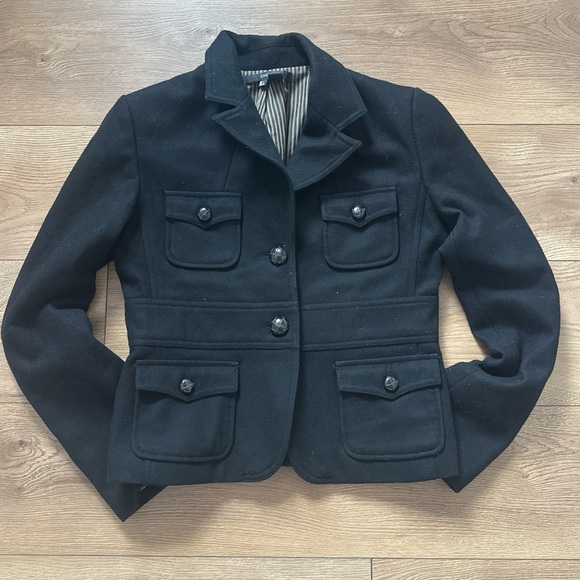 Zara Black Wool Blend Military Coat SZ L - Picture 1 of 7